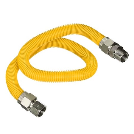 Flextron Gas Line Hose 5/8'' O.D.x24'' Len 1/2"x 3/4" MIP Fittings Yellow Coated Stainless Steel Flexible FTGC-YC12-24K